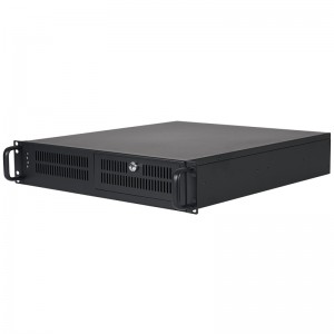 2U server chassis front panel with lock and redundant power supply cage