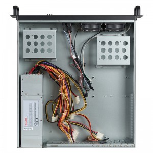 2U server chassis front panel with lock and redundant power supply cage
